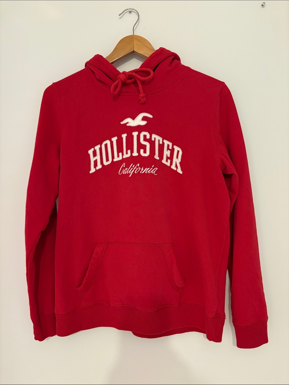 Hollister Red Pullover Hoodie with White Logo